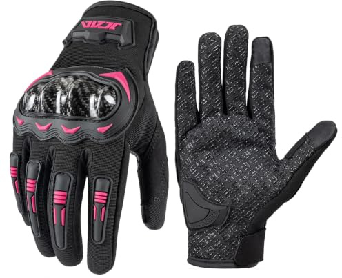 Guanti da moto estivi traspiranti,guanti da motocross per donna,anti-caduta/resistenti all'usura/tocco touchscreen/guanti rigidi in fibra di carbonio per motociclette,ciclismo,MTB MX DH (Rosa, S)