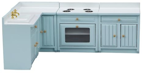 Gissroys Armoire de cuisine détaillée 1/12 pour maison de poupée - Modèle en bois - Plaque de cuisson - Avec portes fonctionnelles - Miniature
