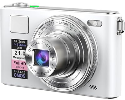 PUSOKEI Cámara Digital 4K para Fotografía, Cámara para Vlogging de 64 MP con Pantalla Táctil de 3 Pulgadas, Zoom óptico 5X, Enfoque Automático, Lente Retráctil, Espejo para Selfie (White)