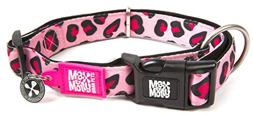 Max & Molly Gotcha! Hundehalsband Halsband Hund mit Smart ID, gepolstertes Neopren Halsband mit Design für mittelgroße Hunde, wasserdicht, bequem, verstellbar, Leopard Pink, M