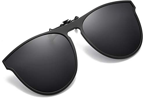 OopsMi Polarized Clip-on Sunglasses TR90 Frame Flip Up Driving Glasses For Prescription Glasses (Black Lens)