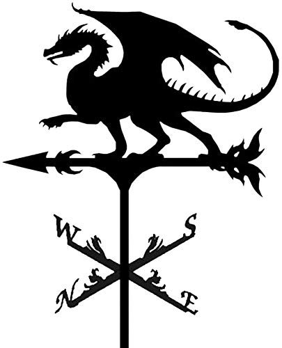 Alnicov Wetterfahne aus Metall, Vintage, schwarze Wetterfahne, hohl, Windrichtungsanzeige für den Außenbereich, Garten, Dach, Paddock, Dekoration, Wetterfahne (Feuerdrache)
