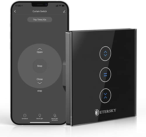 Smart Roller Shutter Switch, Etersky WiFi Roller Shutter Timer Switch Smart Blinds Switch with Touch Panel, Compatible with Alexa Google Home, App Remote Control for Curtain Awning [Zero Conductor