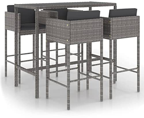 vidaXL Set Muebles de Bar Jardín 5 Piezas y Cojines Mesa Silla Asiento Patio Terraza Balcón Barra Bistró Muebles Mobiliario Ratán Sintético Gris