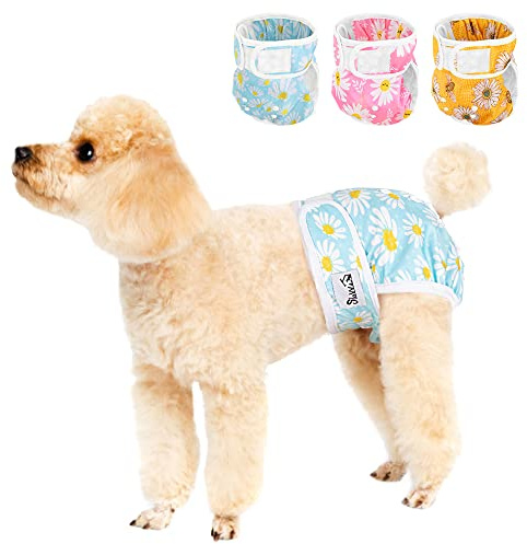 SlowTon Lava pañales para Perros, 3r Pack Pantalones para Perros fáciles de Quitar con Botones Ajustables, pañales para Perras Reutilizables Durante El Calor, inmersión emocionante