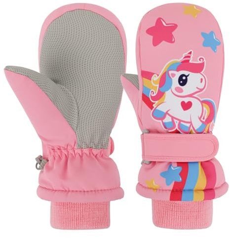 Jupsk Guanti da Sci per Bambini, Guanti Neve Antivento Impermeabile Guanti Termici Caldi Muffole Gloves per Ciclismo, Snowboard, Attività Outdoor per Bambini Bambine 2-4 anni