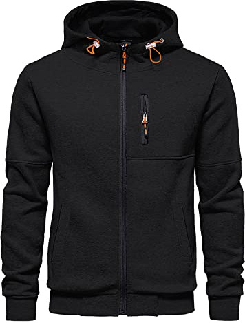 CTU Sudaderas con capucha para hombre, con cremallera, manga larga, forro polar, sudaderas para hombre, tallas S-3XL, Negro, L