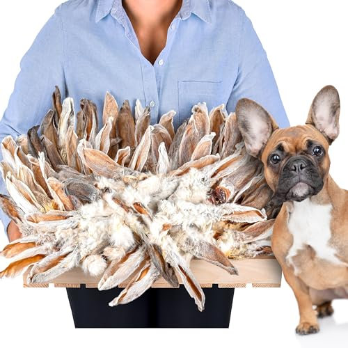 Kaninchenohren mit Fell für Hunde 1kg (ca. 75-85 Stück) | Natürliche Hasenohren Kauartikel mit Haaren | Luftgetrocknet, Hypoallergen, Getreidefrei | Kleine, mittlere & große Hunde