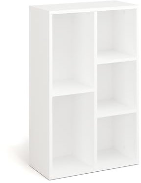 KOMTO Bücherregal Weiß - Bücherschrank Regal Schmal mit 5 Fächern für Wohnzimmer, Kinderzimmer, Schlafzimmer | Book Shelf Sola 50B x 24T x 80H cm