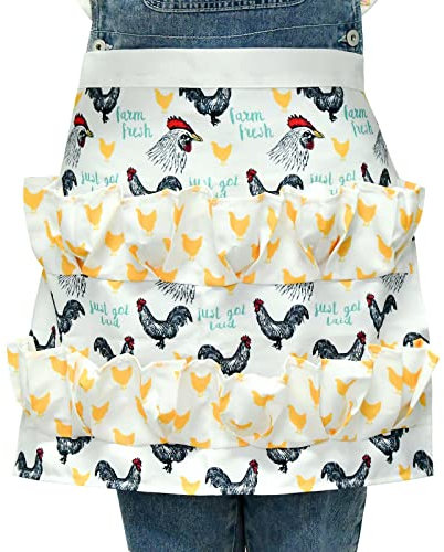 Dokeno Eier Schürze - Sammeln mit 12 Tiefe Taschen, Bauernhof Eierschürze für Frauen und Männer, Segeltuch-Schürze zum Eiersammeln auf dem Bauernhof