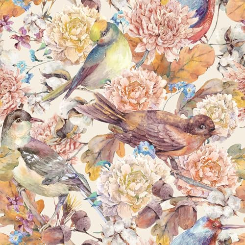 FunStick Papier peint vintage à décoller et à coller pour chambre à coucher, aquarelle à fleurs beiges pour salle de bain, rouleau de papier peint aquarelle pour placard, film vinyle motif floral et