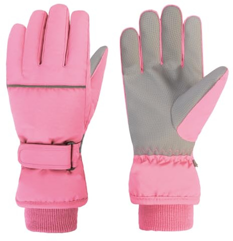 TRIWONDER Guantes de Esquí para Niños y Niñas Guantes de Invierno Cálidos Guantes de Nieve Impermeables para Snowboard Esquiar Ciclismo (Rosado, XL, 10-12 años)