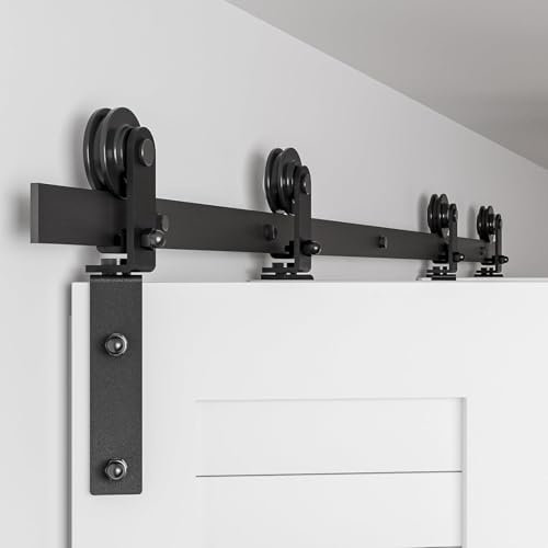 Kit complet de ferrures avec rail et roulettes pour porte coulissante pliante de 173 cm avec 4 portes en bois de 42 cm (porte non incluse) Noir