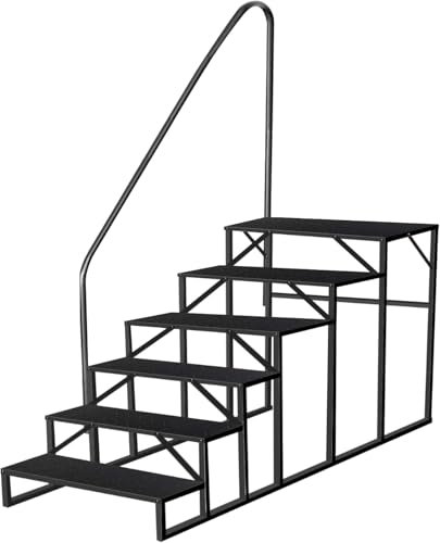 Scala 6 Gradini con Corrimano, Scaletta per Piscina Gradini Acciaio Antiscivolo per Caravan, Scale Gradini Portatile per Camper con Cinque Ruote, Scaletto per Casa