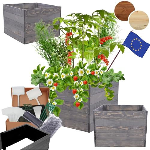 MODO24 Hochbeet Holz, Kräuterbeet, Gartenbeet, Pflanzkasten, Blumenbeet, für Garten und Terrasse, Kiefernholz, Massivholz, Naturholz, Gemüsegarten, Abmessungen 45x83x60 cm, Farbe: Grau