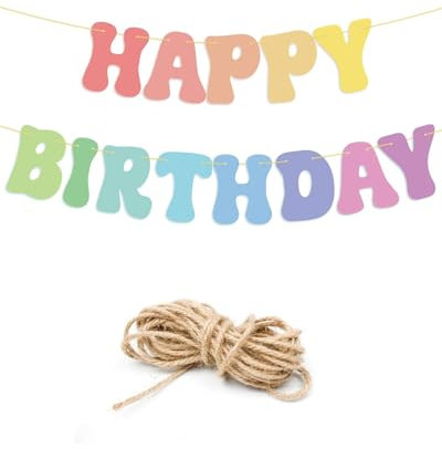 TPZORJX Decoración Fiesta Cumpleaños, Guirnalda Happy Birthday con Cuerda, Feliz Cumpleaños Decoración Happy Birthday, Pancarta Banderín Banner Cartel Letras Decorativas Papel - Colores Pastel