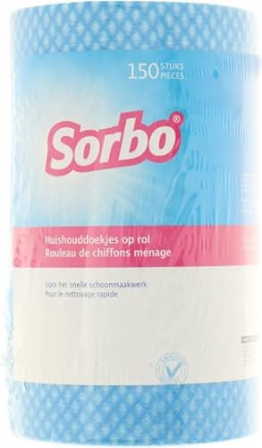 Sorbo Toallitas de Limpieza en Rollo, 150 Unidades, 20 x 40 cm, para Uso en seco y húmedo, absorbentes y versátiles, se Pueden Utilizar con detergentes, prácticas para el hogar y la Cocina
