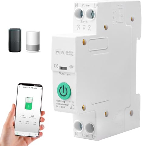 WiFi 1P+N Smart Hutschiene Schalter, WLAN Relais für DIN‑Schiene Tuya/Smart Life App Fernbedienung Alexa/Google Sprachsteuerung Zeitschalter Timer DIY SmartHome Metering Zeitschaltuhr WLAN Schalter