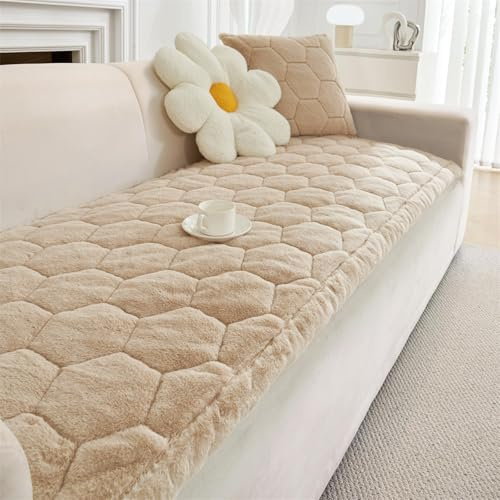 FASCINATDECO Sofa Covers 1 2 3 4 Seater Non Slip Sofa Slipcovers Super Soft & Thick Faux Mink Velvet Sofa Cushion Covers Couch Covers Sofa Protectors from Pets/Kids/Dogs (Camel, 90x210cm)