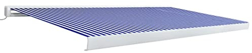 Motoriserad kassettmarkis 500 x 300 cm blå och vit – UV-skydd, vattentät, utomhus, skugga, baldakin för uteplats, däck, trädgård, balkong, enkel installation