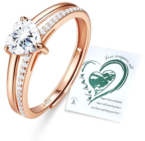 Adramata Bague Argent 925 Femme Reglable Bagues Coeur Zircone Cubique Empilables Alliance Femme Plaqué Or 16K/Or Rose/Argent Bague de Fiancailles Bagues Promesse Mariage Éternel