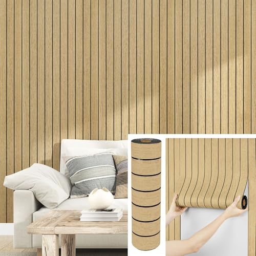 Yullpaper Pannelli Da Parete Autoadesivi Effetto Legno Grigio e Giallo Per Soggiorno Cucina Carta Da Parati 3D Pannelli Adesivi Per Pareti In PVC Pannelli Fonoassorbenti Decorativi Rotolo 30cm x300cm