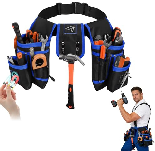 Cintura porta attrezzi Borsa da Cintura Con 26 tasche, Borse Porta Attrezzi Magnetiche per Uomo, Borse da Cintura Rimovibili Borsa Porta Attrezzi (Cintura porta attrezzi con 26 tasche blu)