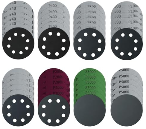 LONGERSIZHAN 48Pz Dischi Abrasivi 125mm Velcro, 240-5000 Grana, 8 Fori