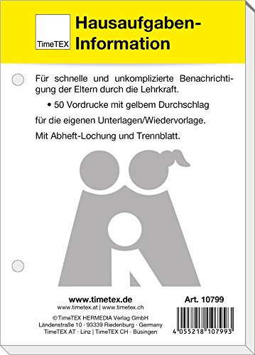 TimeTEX Hausaufgaben-Information - 50 Vordrucke – A6 – Block – 10799 – Elternbenachrichtigung