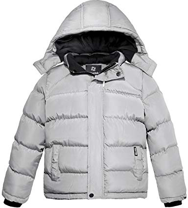 Wantdo Cappotto Invernale Caldo Overcoat Trapuntato Winter Capispalla Pesante Imbottita Parka con Cappuccio Bambino Grigio 140-146