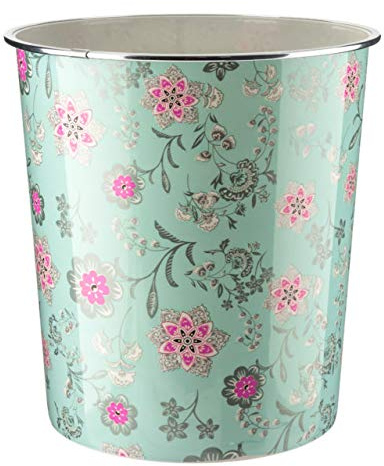 Plastics Colourful Flowers Floral Waste Paper Bin (Green with Flower)