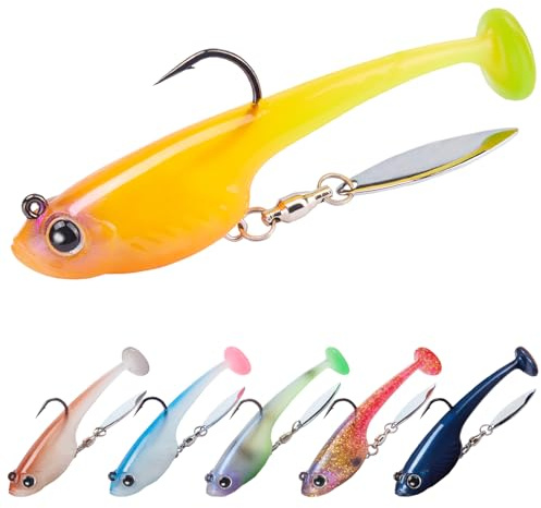 TRUSCEND Duramax Easy Catch TPE Soft Fishing Lures with BKK Hooks, Trembly Sinking and Vibrating Swim for More Bites, Pre-rigged Tear-Resistant Swimbaits for Bass, Trout, Crappie, Freshwater Saltwater