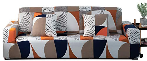ARNTY Housse de Canapé Extensible 1/2/3/4 Places,Impression Housse Canape,Anti-dérapante Housse Protection Canapé Couvre(Coloré-Motif Géométrique, Housse Canape 2 Places:141-180cm)