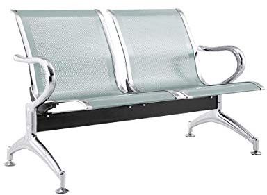 FBasic Panca 2 posti acciaio 125x71x78H argento per sala d'attesa | Panchina con braccioli