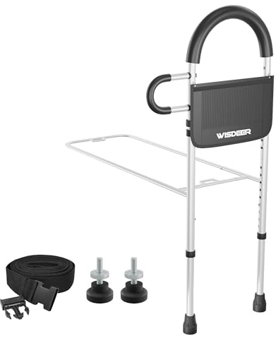 Bed Rails for Elderly Adults Safety: Side Assist Grab Bar Handrails for Seniors with Dual Handle Rails & Storage Bag - Adjustable Bed Cane Portable Bedside Railing - Fits Twin Full Queen King White