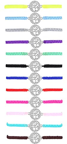 Adramata 12 st vänskapsarmband, kvinnor, oändlighet, livets träd, matchande armband, färgglada flätade armband, justerbart set, handgjorda, stapelbara, armband för kvinnor, flickor, 24 cm, Metall