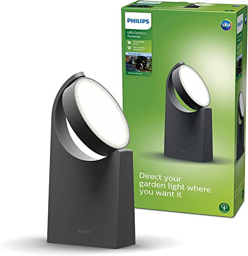 PHILIPS Mimosa Outdoor Wegeleuchte (7 W), wetterfeste Sockelleuchte mit beweglichem Panel und kaltweißer LED Beleuchtung, anthrazit, 4.000 Kelvin
