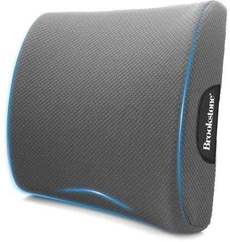 Brookstone - Luxurious Lumbar Support Pillow for Car or Office Chair, Back Cushion with Premium Grade Memory Foam, Breathable and Washable Cover, Adjustable Strap