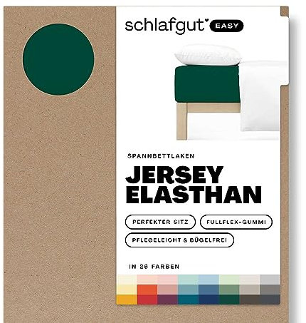 Schlafgut Easy Jersey Elasthan Spannbettlaken 90x190 bis 100x220 Green Deep, Spannbetttuch aus superweicher Baumwolle mit Elasthan