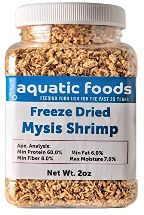 Aquatic Foods Inc. Mysis Shrimp-Freeze Dried Floating Small Mysis Shrimp for All Tropical Fish, Marines, Baby Turtles, Baby Koi & Ponds…2oz Small Jar