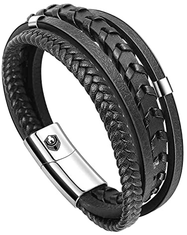 SHIEAGLELD Läderarmband herr, armband män läder med rostfritt stål magnetlås flätat armband för män och exklusivt smyckeskrin för män, presentidéer