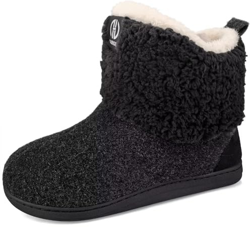 GURGER Chausson Montant Femme Hiver Chaussons Bottes Homme Chaud Peluche Fourrure Chaussons Bottines Feutre Pantoufles de Maison Hautes Mixte Adulte Noir Taille 40 41