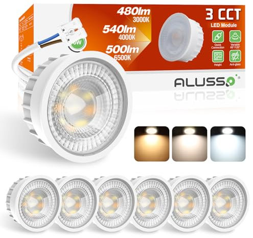 ALUSSO 6W LED Modul, ultraflacher GU10- und MR16-Ersatz, 3000K/4000K/6500K LED-Leuchtmittel mit 50mm x 23mm Installation für Einbaustrahler, IP44 LED Modul 230v, 6er-Pack