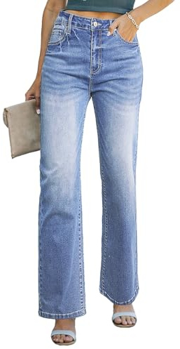 Sidefeel Women's Wide Leg Jeans High Waisted Straight Denim Pants with Pockets Iceland Blue Size 6
