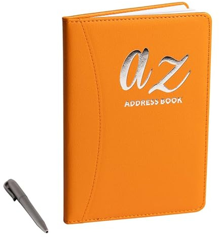 A till Z telefon adressbok A-Z index hårt bakskydd med penna A5 adressbok hem kontor arbete orange