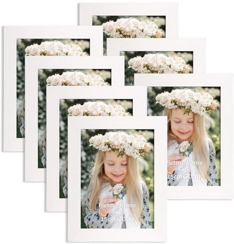 Vasemouh 8x6 Photo Frames Set of 7, White 6x8 Picture Frames for Photos, Prints and Artworks, Tabletop & Wall Mounting