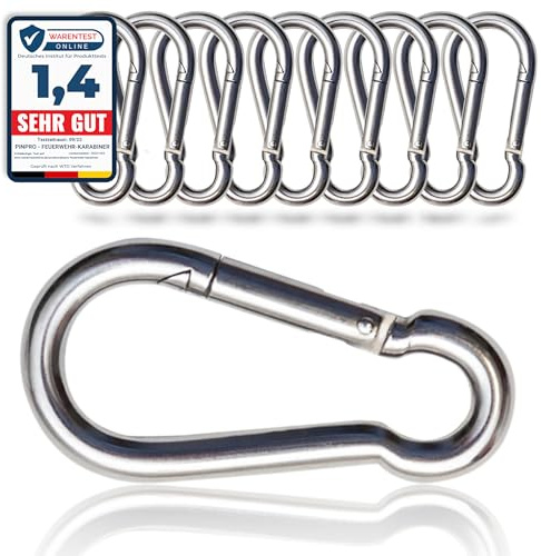 PinPro Feuerwehr-Karabiner nach DIN 5299C mit Traglast bis 650kg | Mehrere Größen wählbar | Mengen- und Vorteilspack | Aus verzinktem Stahl (10St. 40x4mm, WLL: 50kg)