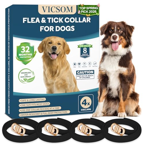 4 Pack Flea & Tick Protection for Dogs, 32-Month Waterproof Adjustable Repellent Collar, Long-Lasting Pest Prevention for Small Medium Large Breeds, Black