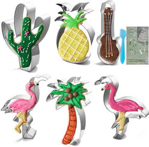 Moule de Biscuits Ensemble de 6pcs,Emporte-Pièces en Acier Inoxydable Hawaïen Tropical Fournitures de Pâtisserie pour Bonbons Cookies Biscuits faits à la Main, Décoration pour Fête de la Plage