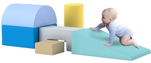 AIYAPLAY Juego de 6 Bloques Psicomotricidad para Niños Bloques de Construcción Figuras de Construcción Juguete para Aprendizaje para Escalar y Gatear Multicolor